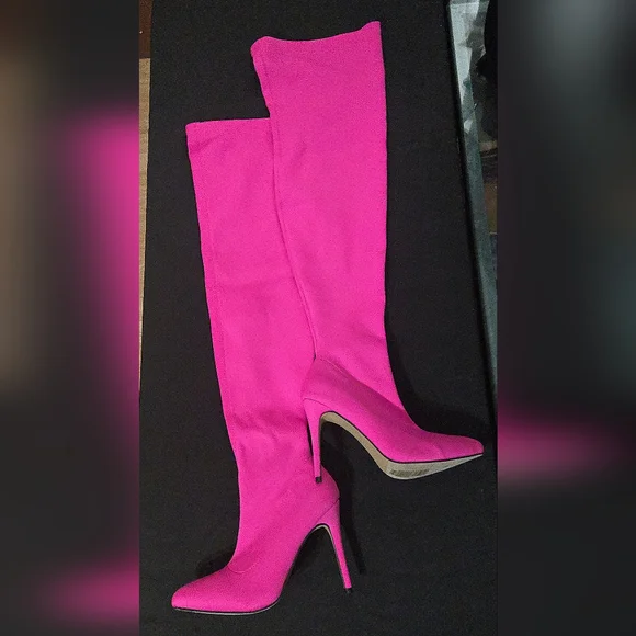 NWT ANN MICHELLE Vibrant " Hibiscus Pink Over the Knee Boots Size 9 Fits L 8 - Picture 1 of 10